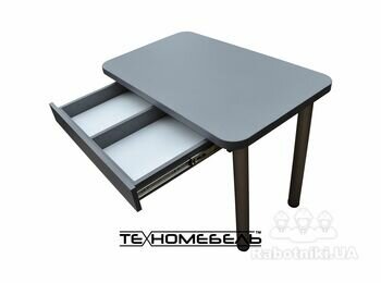 Кухонный стол ТЕХНОмебель с выдвижным ящиком серого цвета вид сбоку