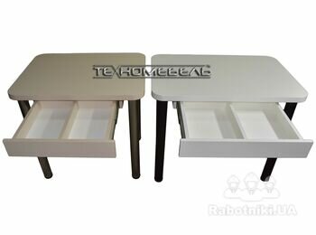 Кухонный стол ТЕХНОмебель с выдвижным ящиком бежевого и белого цвета вид спереди