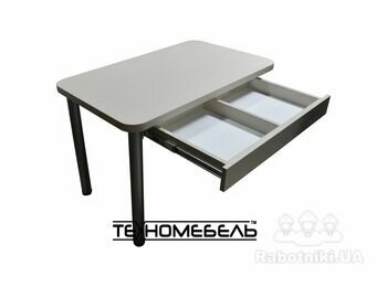 Кухонный стол ТЕХНОмебель с выдвижным ящиком бежевого цвета вид сбоку