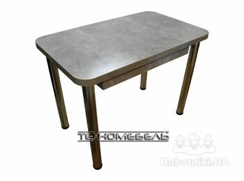 Кухонный стол ТЕХНОмебель с выдвижным ящиком цвета светло серый камень вид сбоку