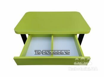 Кухонный стол ТЕХНОмебель с выдвижным ящиком цвет салатовый вид спереди выдвинут ящик