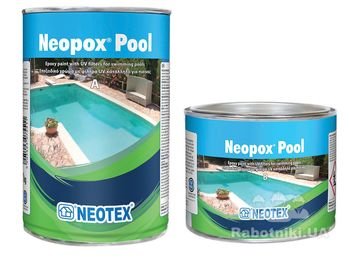 Neopox Pool — эпоксидная краска на неводной основе с УФ фильтрами для плавательных бассейнов. Обладает высокой стойкостью к химическим соединениям, используемым для хлорирования воды. Подходит для строительных и полиэфирных поверхностей, выдерживающих значительные механические нагрузки и требующих стойкости к химическому воздействию. Продукт можно использовать для покрытия бассейнов, резервуаров (с непитьевой водой, слабыми кислотными и щелочными растворами), лодок и т. п.